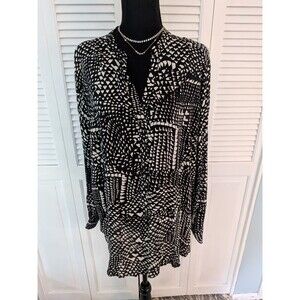 Philosophy Button Front Blouse Womens 2X Black White Artsy Office Work Flowy Top